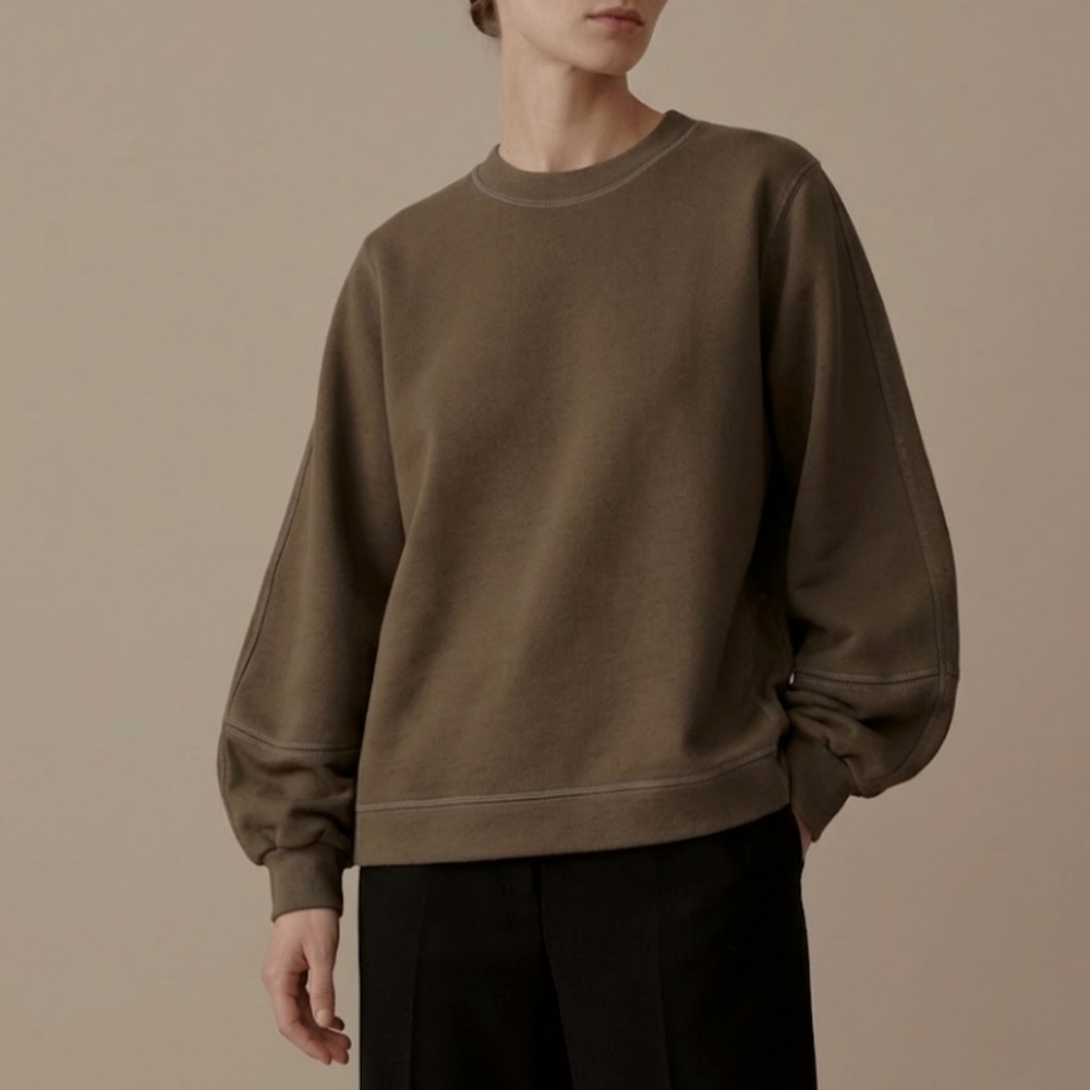 GANNI Isoli Puff Sleeve Sweatshirt Kalamata Small